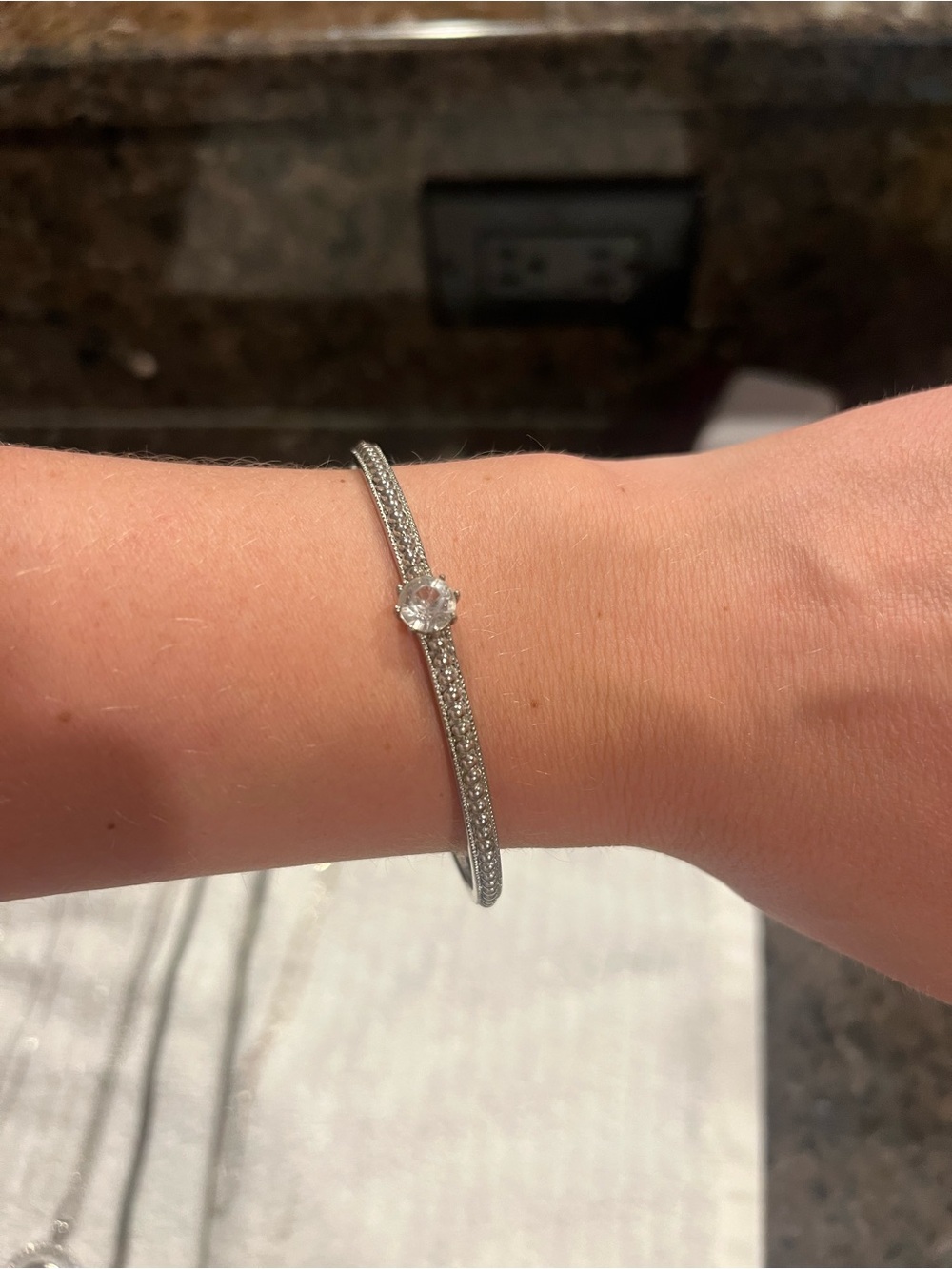 Sterling Silver Crystal Accent Bangle Bracelet